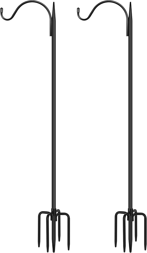 Gtongoko Adjustable 47 inch Shepherds Hooks for Outdoor Bird Feeder with 5 Prongs, Bird Feeder Pole Garden Hooks for Hanging Lanterns, Plants Baskets, Hummingbird Feeders, 2 Pack
