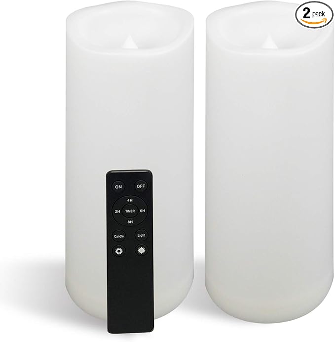 CANDLE CHOICE Waterproof Outdoor Battery Operated Flameless Candles with Remote Timer Large Tall White Plastic Bright Flickering Electric LED Pillars Lantern Patio Garden Decoration 4x10 Inches 2 Pack