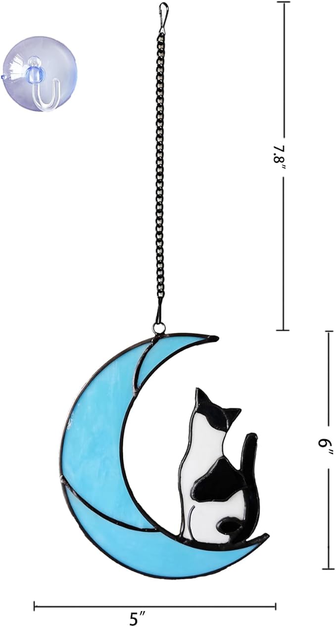 Black and White Cat Gifts，Cat Loss Sympathy Gift，Cat Memorial Gifts for Loss of Cat，Tuxedo cat Gifts，Cat Suncatcher，Stained Glass Cat Window Hanging