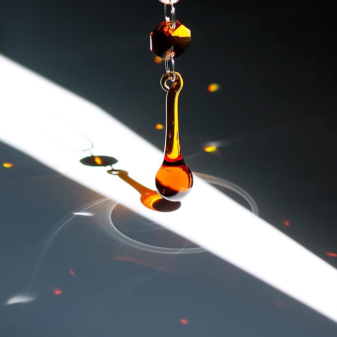 12pcs Raindrop Crystal Chandelier Parts, 53mm Hanging Crystals Glass Beads for Window, Curtain Decoration (Amber)