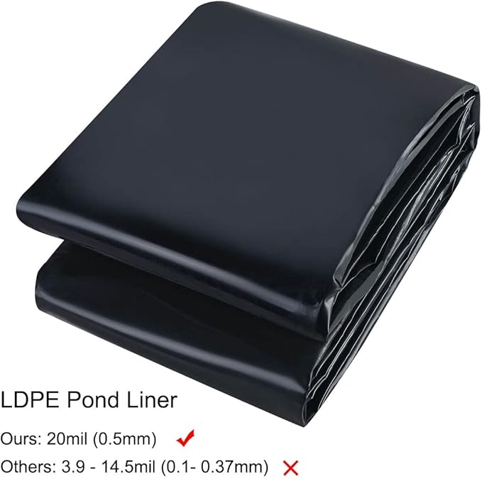 Small Pond Liner, 4 x 7 Feet 20 Mil Pond Liners for Outdoor Ponds, Black LDPE Pond Liner for Waterfall, Fish Ponds, Garden Fountain