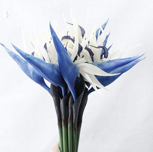 Large Bird of Paradise 32 Inch Permanent Flower,UV Resistant No Fade Flower Part is Made of Soft Rubber PU,Artificial Flower Plants for Home Office 2 Pcs (Blue)