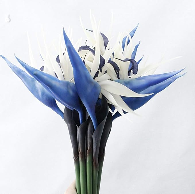 Large Bird of Paradise 32 Inch Permanent Flower,UV Resistant No Fade Flower Part is Made of Soft Rubber PU,Artificial Flower Plants for Home Office 2 Pcs (Blue)