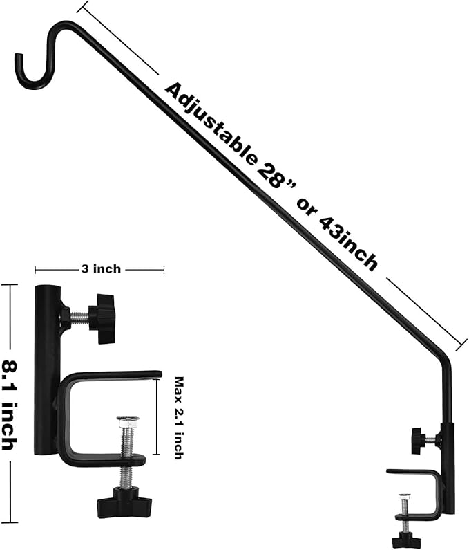 MIXXIDEA Heavy Duty Deck Rail Pole Deck Hook, Extensible and Adjustable Deck Hook for Hanging Bird Feeder, Plants, Suet Baskets,Wind Chimes,Lanterns