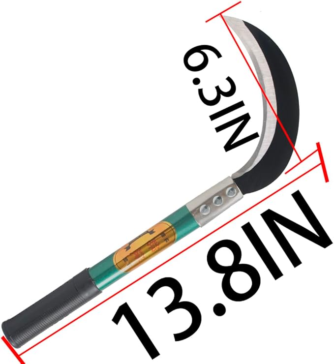 KEYI Weeding Sickle,Steel Grass Sickle,Manganese Steel Blade/Hardwood Handle Hand held Serrated Grass Hook Cutter - Great for Removing Unwanted Vines and Weeds. (13.8 in*6.3 in)