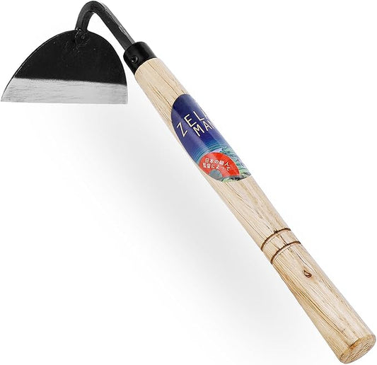 Garden Weeding Sickle/Hand Hoe, Gardening Cutting Grass Sickle, Japanese Sickle Style Hand Weeder Tool with Thick Blade&Wooden Handle