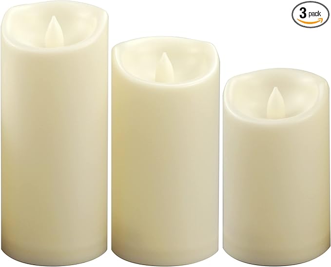 CANDLE CHOICE Waterproof Outdoor Battery Operated Flameless Pillar Candles with Timer Realistic Flickering Plastic Fake Electric LED Lights for Lantern Garden Wedding Christmas Decorations 3 Pack