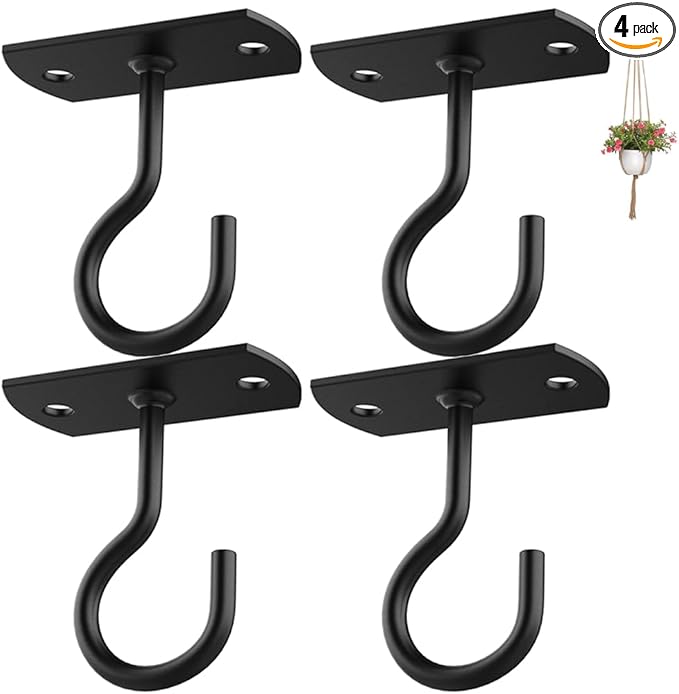Ceiling Hooks for Hanging Plants 4Pack 2.5in,Wall Mount Hangers Plant Hooks,Wall Hooks for Plants,Lights,Planters,Lanterns,Hanging Bird Feeders,Wind Chimes,indoor&Outdoor Decoration Hooks Black