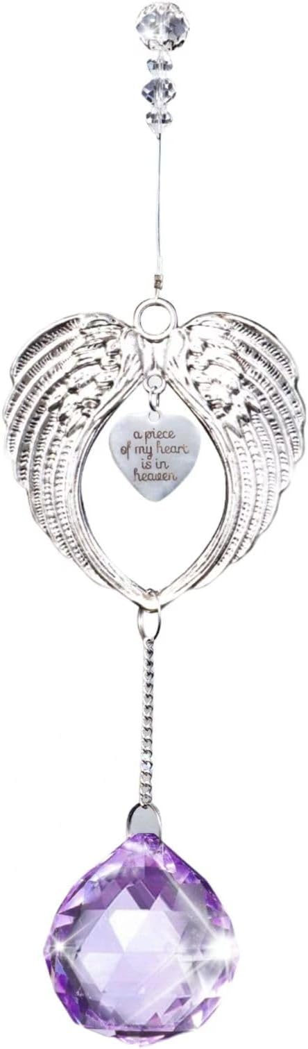 Sympathy Gift Modern Grief Gift for Lose of Loved Ones, Memorial Suncatcher with 40mm Crystal Ball, Sorry for Your Lose Rainbow Maker, Bereavement Gift Idea Angel Wings Design, Purple