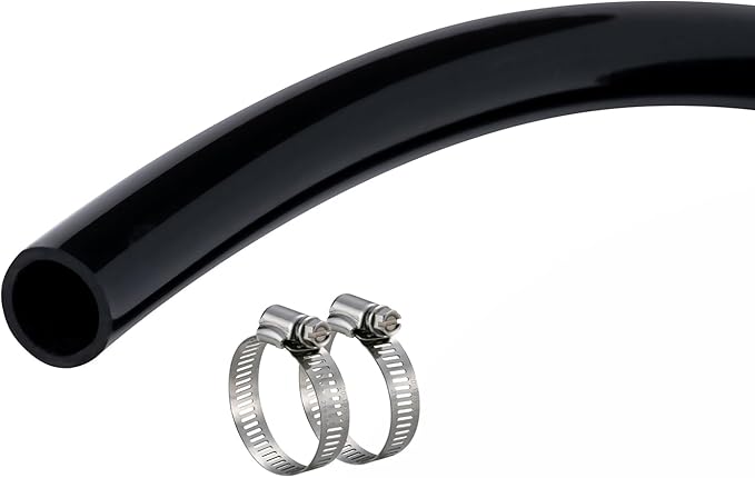 3/4" id - 50ft Black Vinyl Tubing Flexible PVC Tube Hybrid Hose Transfer Water Fuel Gas for Pond Fountain Garden Waterfall, Durable and Safe, with 2 Hose Clamps