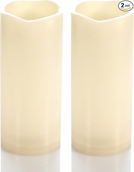 CANDLE CHOICE Waterproof Outdoor Battery Operated Flameless Candles with Timer Flickering Plastic Resin Electric LED Pillar Lights for Lantern Patio Garden Wedding Party Decorations 3x7 Inches 2 Pack