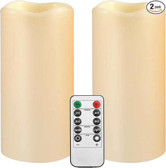 Large Outdoor Waterproof Flameless Candles with Remote Control,D3'' x H5.5'' Battery Operated Flickering LED Pillar Candle Plastic for Outdoor/Indoor Decoration Wedding, Party, Birthday (2PACK)