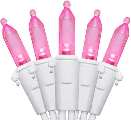 Pink Christmas LED Lights - 2 Pack 100 Count Pink Christmas String Lights for Tree, Bedroom, Wedding, Indoor/Outdoor Valentines Day Decorations, 2 Sets 33 Feet White Wire, UL Certified, Connectable