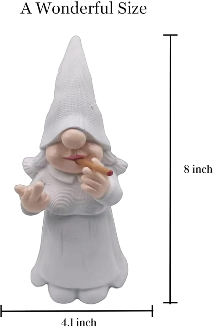 MINICAR 8'' H Funny Middle Finger Lady Gnomes Statues Outdoor Decor, Naughty Smoking Sculptures Garden Yard Patio Decorations, Paintable Unique Gifts