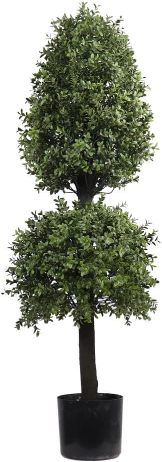 4' Artificial Topiary Double Tower Ball Shape Tree for Front Porch Decor Outdoor Plants Potted 1PC