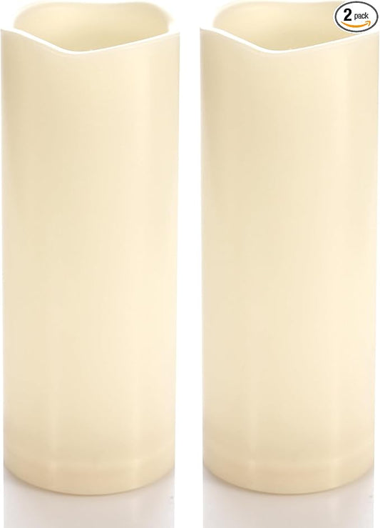 CANDLE CHOICE Waterproof Outdoor Battery Operated Flameless Candles with Timer Flickering Plastic Resin Electric LED Pillar Lights for Lantern Patio Garden Wedding Party Decorations 3x8 Inches 2 Pack