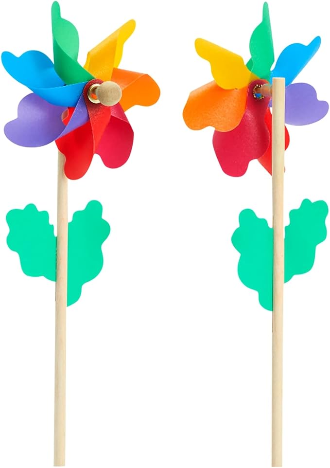 BLUE PANDA 12-Pack Rainbow Flower Pinwheels for Yard and Garden - Wind Spinners and Outdoor Party Favors for Kids, Pride and Birthday Decorations