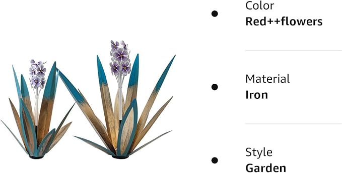 Metal Agave Plant Garden Art, 2 Pack Tequila Rustic Sculpture, Rustic Metal Agave Plants Lawn Home Ornaments, for Yard Stakes, Garden Figurines, Outdoor Patio (2 PCS Purple Flowers)