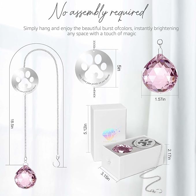 Dog Memorial Gifts, Unique Loss of Pet Sympathy Idea, Pink Crystal Ball Rainbow Suncatcher with Paw Print for Cat or Dog Remembrance and Bereavement