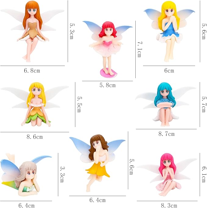 ONEST 8 Pieces Miniature Fairy Garden Accessories Small Fairy Figurines Hand Painted Fairy Figures Girl Fly Wing Figurines for Car Decor Fairy Garden Flower Pot Birthday Cake Topper