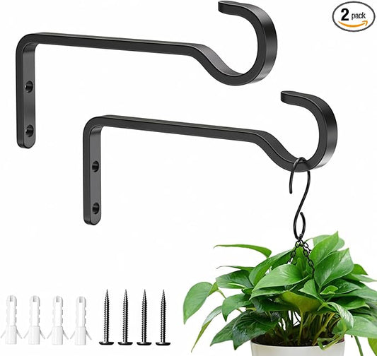 6 Inch 2 Pack Heavy Duty Outdoor Plant Hangers for Hanging Baskets, Iron Hanging Plant Brackets for Hanging Plants Outside, Metal Plant Hooks Plant Wall Hooks for Hanging Lantern, Bird Feeder