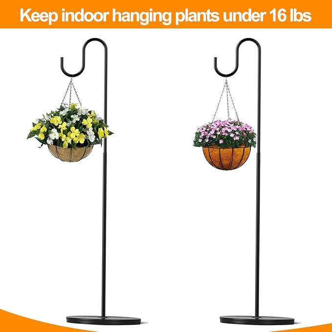 2 Pack Plant Stand Indoor Outdoor, Heavy Duty Wind Chime Holders, Hanging Plant Stand, 33" - 59" Adjustable Shepherds Hooks, Hold 16 lbs - Black