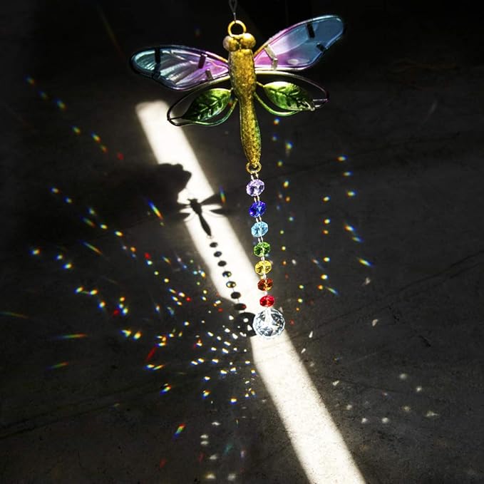 Dragonfly Decor Stained Glass Suncatcher for Windows Hanging Crystal Sun Catcher Prism Rainbow Maker Pendant