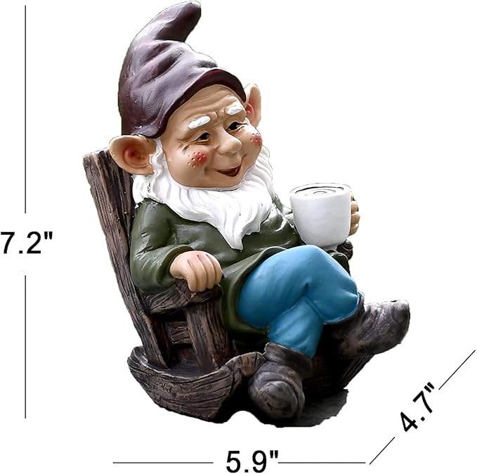 OwMell Drinking Coffee Garden Gnome Statue Decoration 7.3" Figurine Ornament for Indoor Outdoor Home Patio Yard Lawn