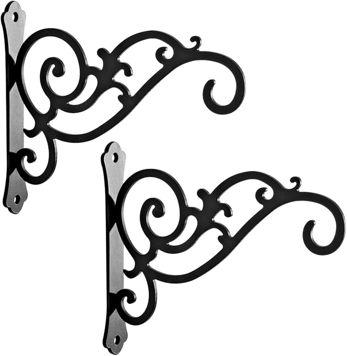 2 Pieces 6-Inch Outdoor Indoor Small Decorative Iron Wall Hooks for Hanging Lanterns Solar Lights Hummingbird Feeders Wind Chimes Hangers, Black