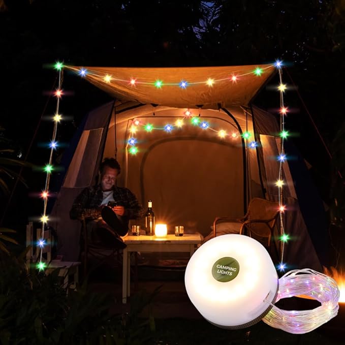 TRIROCKS 2 Pack Camping String Lights Portable Outdoor Hanging Lights 26.24Ft with 5 Lighting Modes IPX4 Waterproof Rechargeable LED Fairy String Lights for Garden Yard Christmas Party Camping Hiking