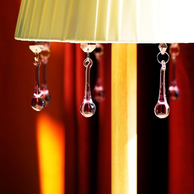 12pcs Raindrop Crystal Chandelier Prisms Parts, 53mm Hanging Crystals Beads for Chandeliers, Home Decoration (Pink)