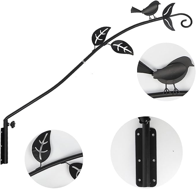MorTime Extended Reach Wall Mounted Deck Hook, 26.5 Inches Multidirectional Heavy Duty Metal Bird Wall Bracket Wall Mounted Pole for Outdoor Lanterns Wind Chimes Bird Feeders