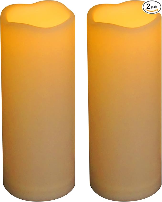 Waterproof Outdoor Battery Operated Flameless Pillar Candles with Timer White Plastic Realistic Flickering Fake Electric LED Lights for Lantern Garden Wedding Christmas Decorations 3”x8” 2 Pack