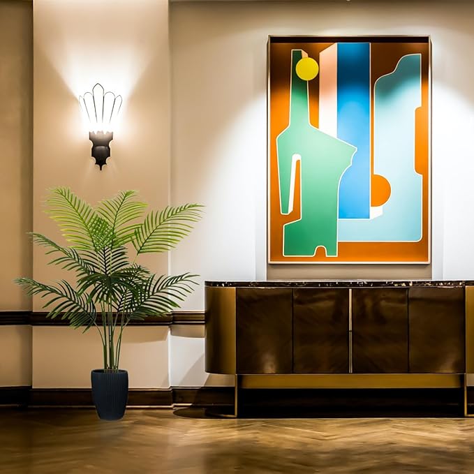 Artificial Palm Tree, 4ft Fake Areca Palm Plant with Basket, Tropical Faux Dypsis Lutescens Plants for Indoor Outdoor Home Office Shop Garden Décor