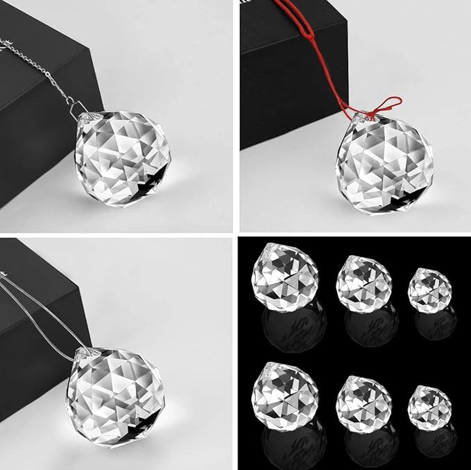 MerryNine 6 Pcs Clear Crystal Ball Prism Sun Shine Catcher Rainbow Pendants Maker, Hanging Crystals Prisms for Windows, for Feng Shui (30mm/40mm/50mm 6Pack)