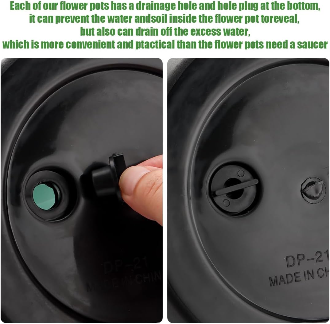 Plant Pots Set of 5, 10" Outside Diameter Flower Pots, 8.5" Inner Diameter Planters with Drainage Hole, Durable Perfect for Indoor & Outdoor Plant Planting, Decor, Black