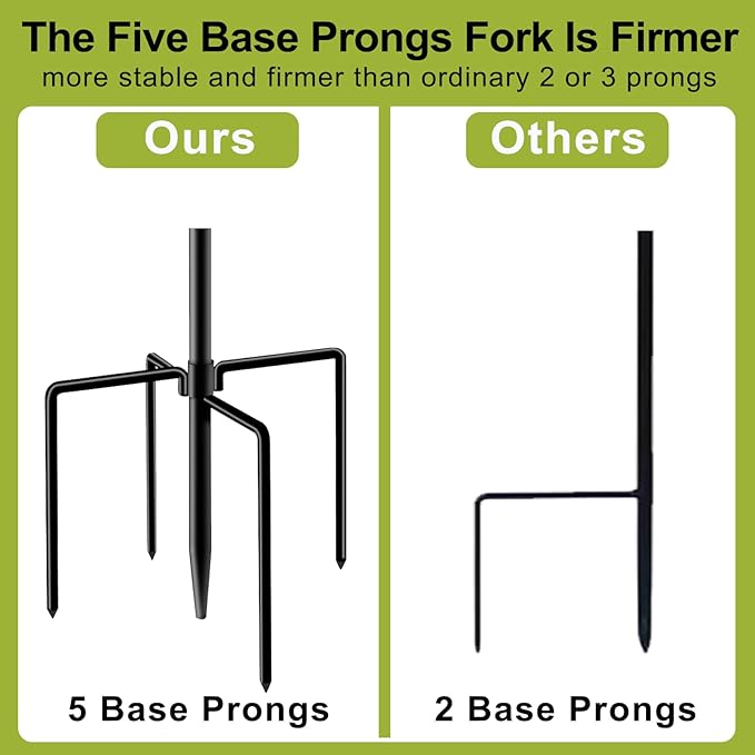 Double Shepherds Hook for Outdoor,78 Inch Bird Feeder Pole with 5 Prongs Base,Adjustable Heavy Duty Garden Hanging Holder for Hanging Plant,Solar Light,Weddings Decor,Hummingbird Feeder（1 Pack）