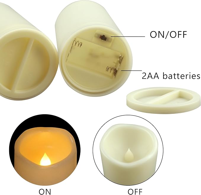 CANDLE CHOICE Waterproof Outdoor Battery Operated Flameless Candles with Timer Flickering Plastic Resin Electric LED Pillar Lights for Lantern Patio Garden Wedding Party Decorations 3x4 Inches 2 Pack