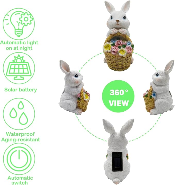 Solar Garden Outdoor Statues Rabbit Light,Lawn Decor Bunny Statue for Patio, for Indoor and Outdoor Decoration Housewarming Garden Lover and Easter