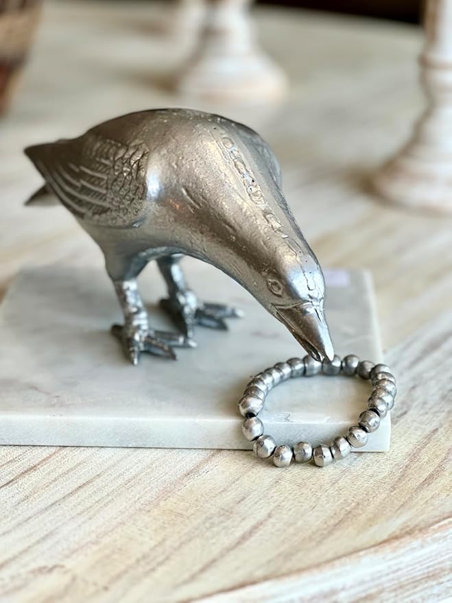 NACH Cast Iron Crow Statue, Head Down Raven, Large Garden Statues, Crow Garden Sculpture, Bird Figurines Home Decor, Raven Decor, Antique Metal Bird Statue, 10 x 3.5 x 6 inches, JS-90-7117AM