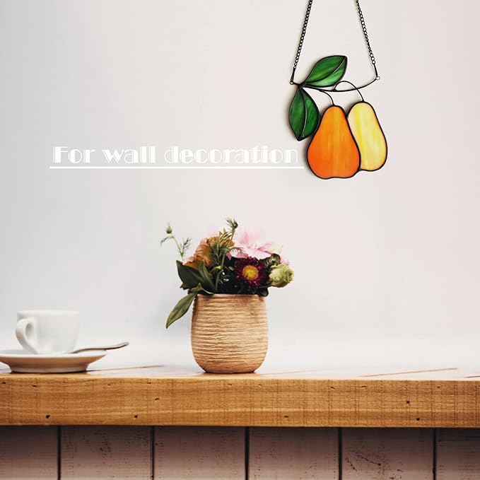 Stained Glass Window Hanging Orange pear Sun Catcher Home Decor Gifts for Christmas to Family and Friends