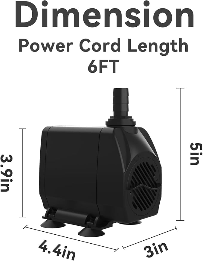 Submersible Pump 660GPH (2500L/H 45W) Ultra Quiet with Dry Burning Protection 8.2ft High Lift for Fountains, Hydroponics, Ponds, Aquariums & More…