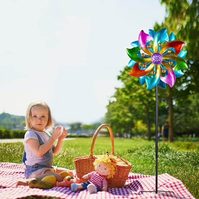DREAMYSOUL Wind Spinner Outdoor Metal, 37" Kinetic Wind Spinners Colorful Wind Sculpture Yard Art for Garden Patio Lawn Decor