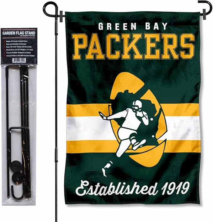 WinCraft Green Bay Packers Throwback Retro Vintage Garden Flag and Flagpole Mount