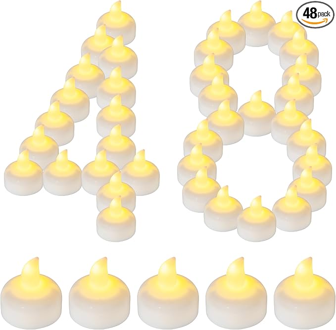48 Pack Waterproof LED Floating Tea Lights, Flameless Flickering Battery Operated Outdoor Tealight Candles, White Water LED Votive Candles Bulk for Wedding Centerpiece Vase Halloween Decorations