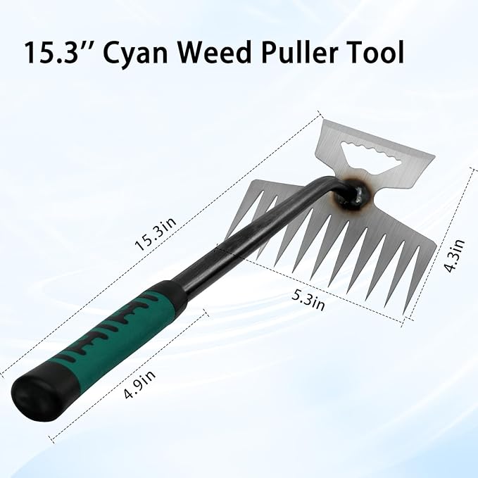 Weed Puller Tool, Time-Saving Garden Tools, Upgraded Hadfield Steel Weeding Tool Multifunctional Weeder, Dandelion Weed Puller Tool Gardening Tools for Yard, 11 Teeth