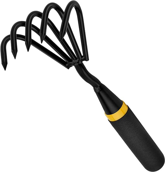 Garden Rake - Kemaier Stainless Steel Hand Cultivator for Heavy-Duty Soil Loosening, Planting, and Weed Removal