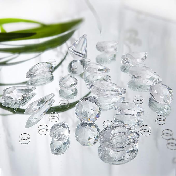 H&D 15pcs Clear Crystal Chandelier Lamp Lighting Drops Pendants Balls Prisms Hanging Glass Prisms Parts Suncatcher Home/House Decor