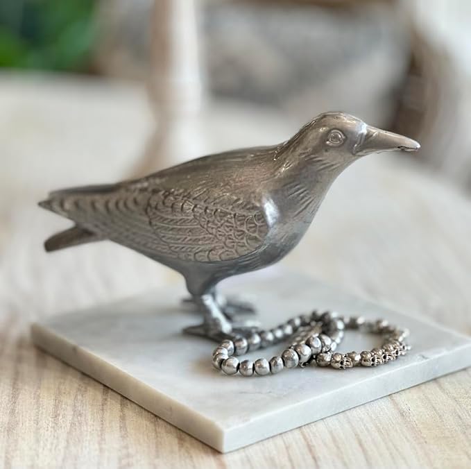 NACH Cast Iron Crow Statue, Head Up Raven, Large Garden Statues, Crow Garden Sculpture, Bird Figurines Home Decor, Raven Decor, Antique Metal Bird Statue, 4.5 x 11 x 3.5 inches, JS-90-7118AM