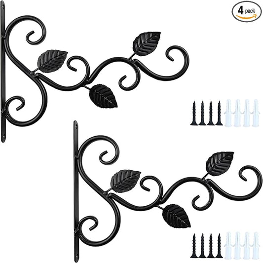 NSBELL Plants Hangers Outdoor Indoor Decor, Wall Hooks for Hanging Plant Bracket, Plant Hooks for Bird Feeder, Wind Chime, Lights, Lanterns (Black-2PCS)